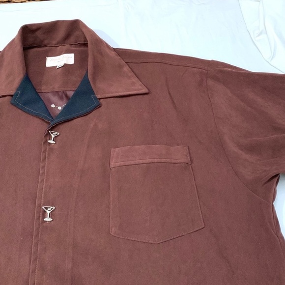 Vintage “Martini Time" embroidered brown ultra suede S/S party shirt- XXL - Picture 4 of 13